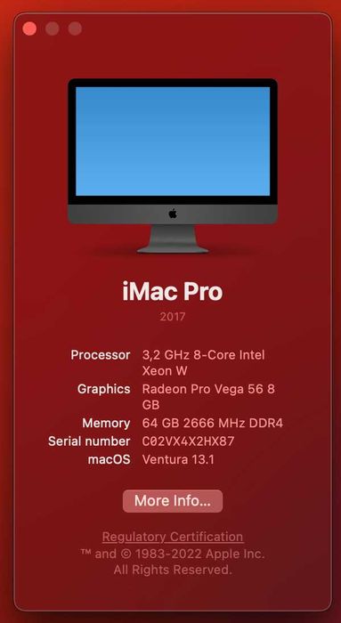 Imac pro (2017) 3,2 GHz 8 - Core Intel Xeon W 1 TB