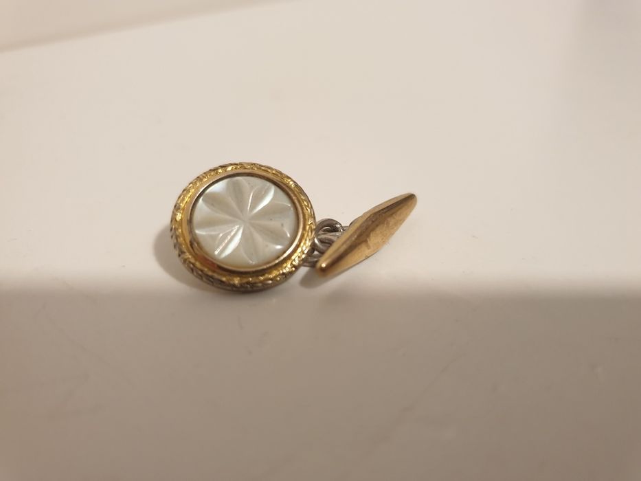 Lindos antigos botões de punho Rocha  em prata com ouro e madrepérola