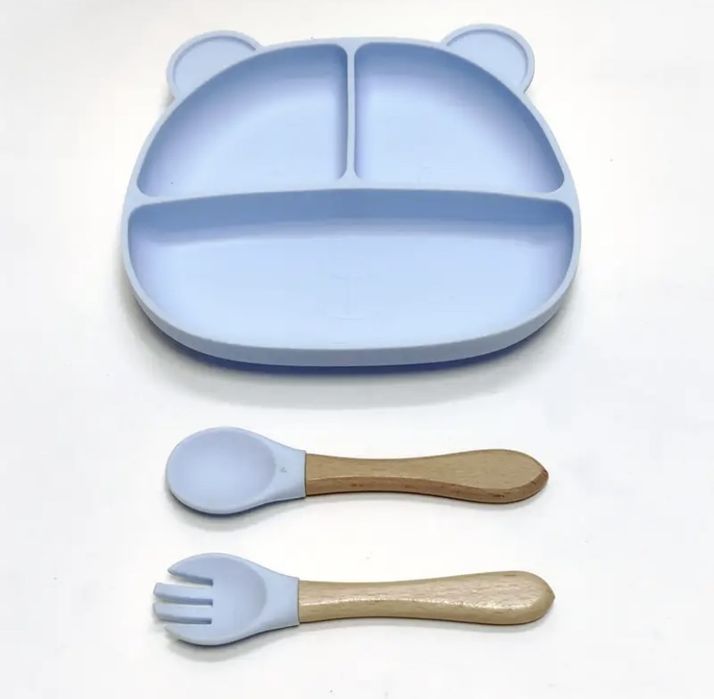 Дитяча тарілка для прийому їжі на присосці з приборами