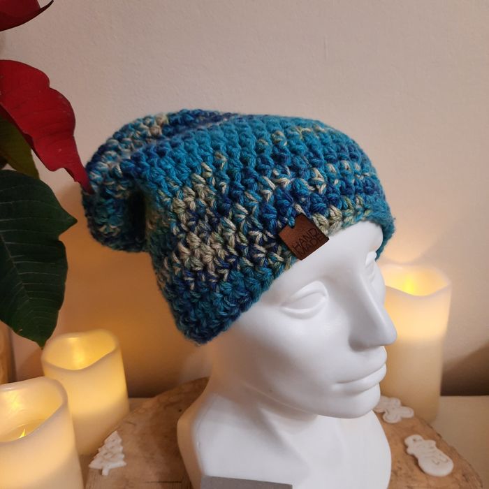 Czapka Beanie smerfetka, multikolor, ręcznie robiona
