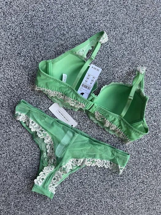 Intimissimi nowy zielony komplet biustonosz 75B majtki brazyliany M