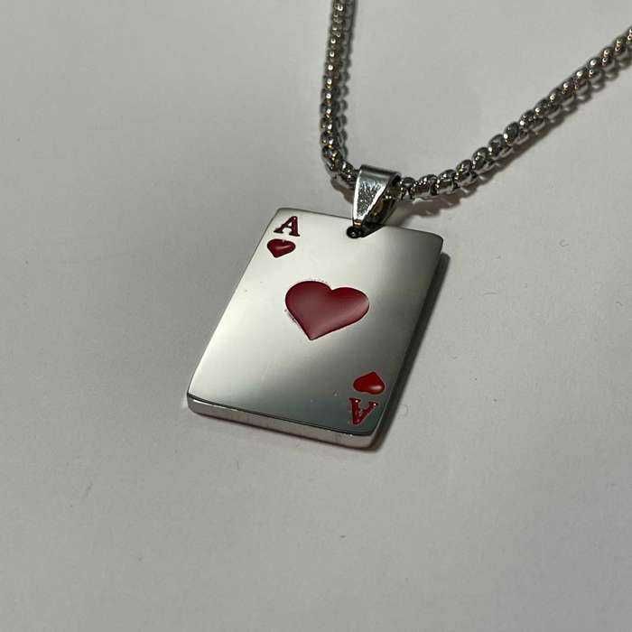 Naszyjnik Karta do gry As Kier Czerwień Poker Blackjack Srebrny Chain