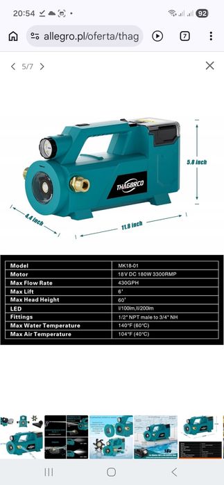 Бездротовий водяний насос 18V 430GPH з акумуляторним живленням. Помпа.