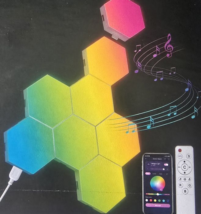 8 sztuk sześciokątne panele do gier RGB z aplikacją i pilotem