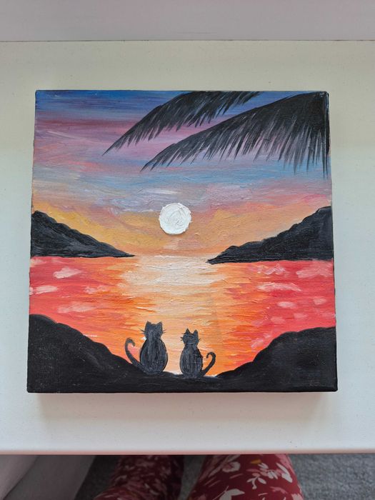 Картина Закат на морі  20×20 см