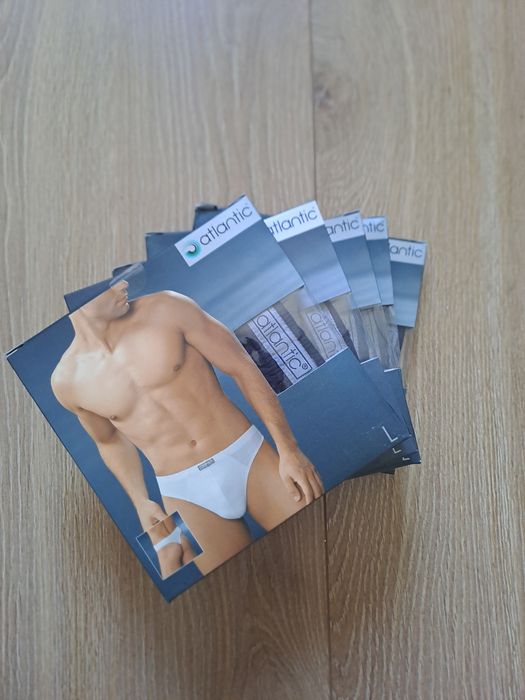 5x Stringi męskie Atlantic, rozmiar L, bawełna, granat