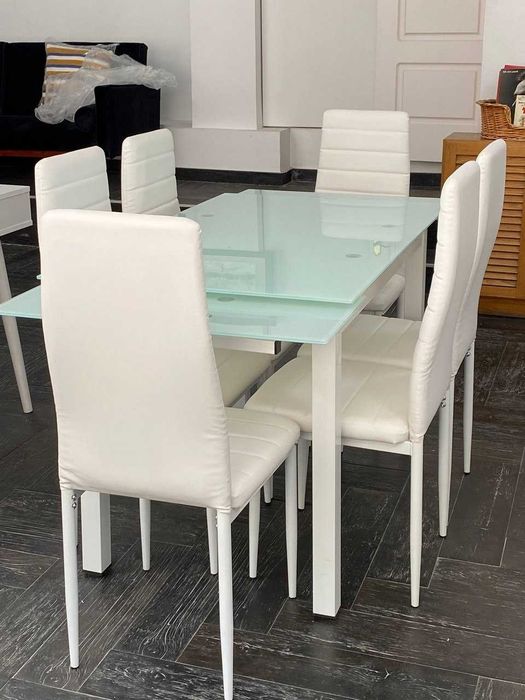 Mesa extensível branca + 6 cadeiras  - envio gratis