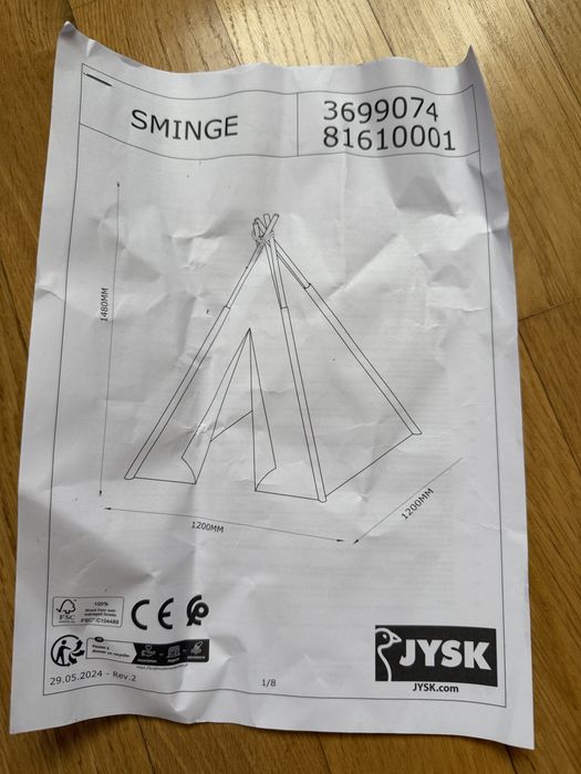 Дитячий намет вігвам JYSK SMINGE 120х120х148 см + сумка