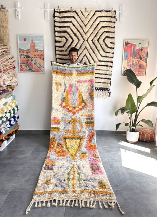 Nowy marokański runner, kolorowy dywan wełniany, handmade