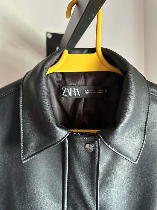 casaco cabedal Zara M blusao biker efeito pele mulher preto