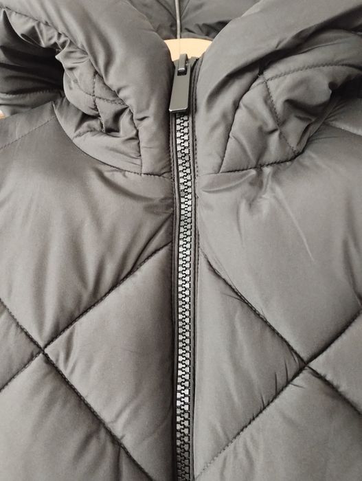 New Look płaszcz pikowany długa kurtka zimowa R 34/36 kaptur czarny