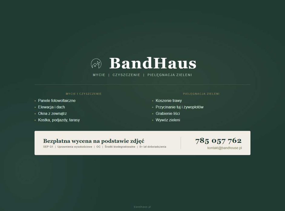 BandHaus - Mycie paneli PV, elewacji, dachu, kostki + pielęgnacja zieleni