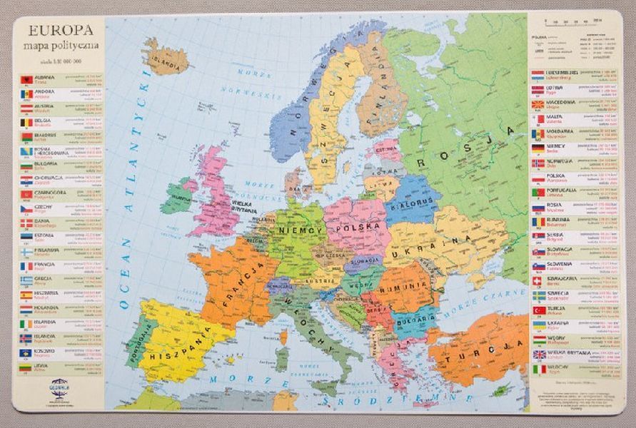 Podkładka Mapa Polityczna Europy Zachem Pap Nowa Nieużywana