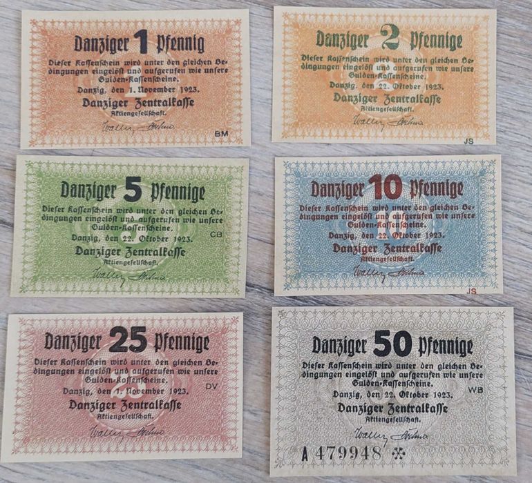 Banknoty Danziger Pfennig 1923r. komplet
