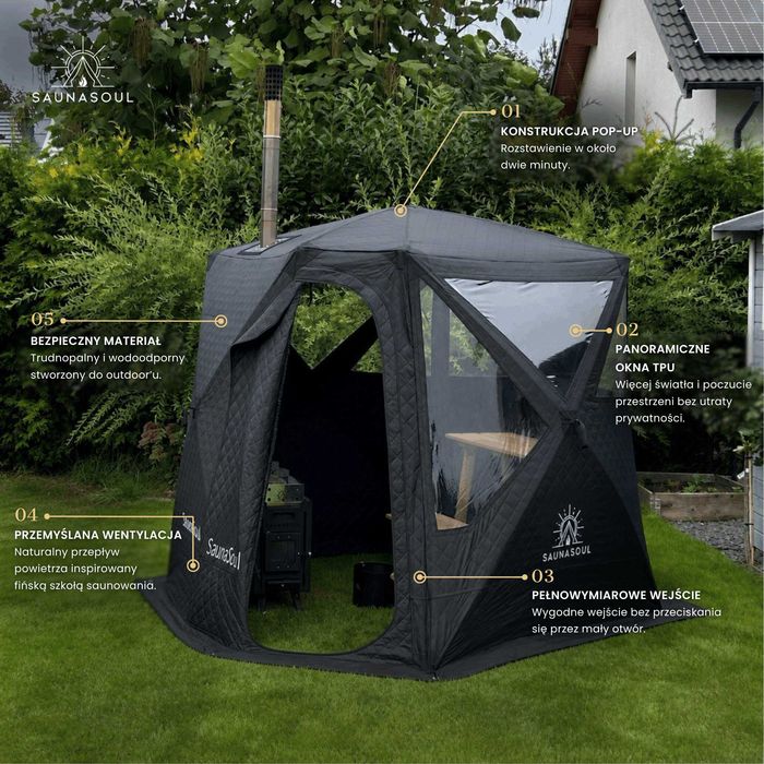 Przenośna Sauna Namiotowa SaunaSoul Zestaw Premium | Mobilna Sauna do Ogrodu