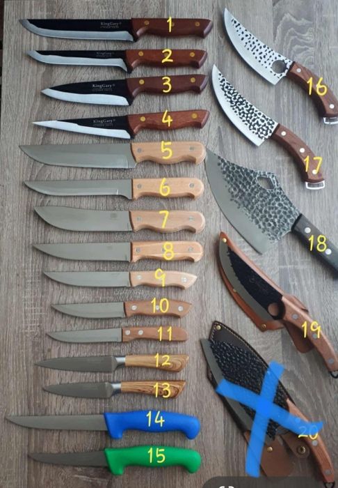 Ножи разные столовые, перочинные, для обвалки мяса, раскладные.