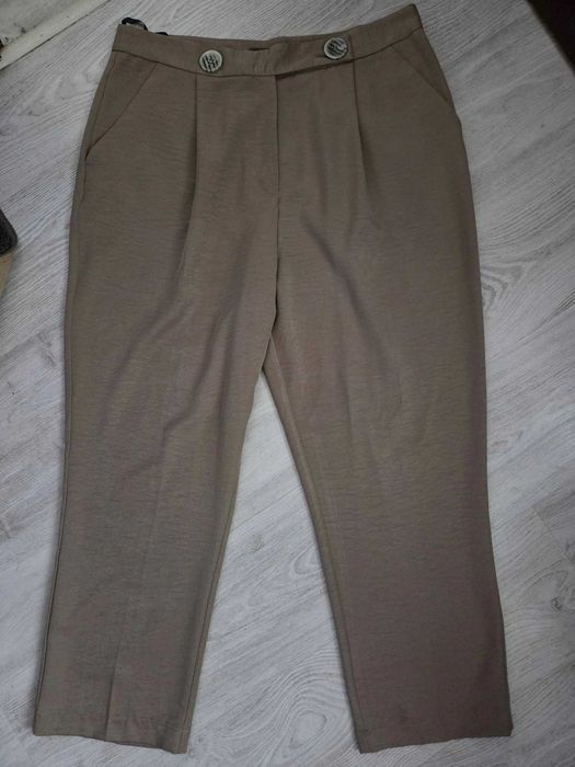 Spodnie damskie eleganckie taupe,wysoki stan