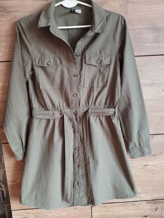 H&M Divided 38 M sukienka koszulowa khaki na wiosnę