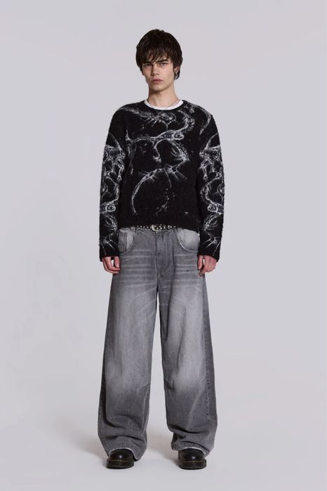 Jaded London Washed Grey Colossus Fit Baggy Jeans
