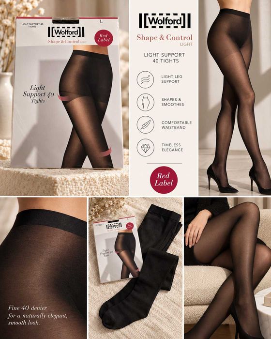 Wolford Light Support 40 DEN L – luksusowe rajstopy premium, uciskowe, Austria