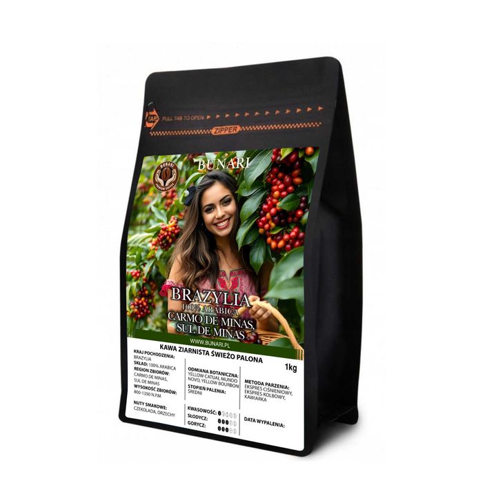 Świeżo palona kawa z Brazylii - ziarnista 1 kg