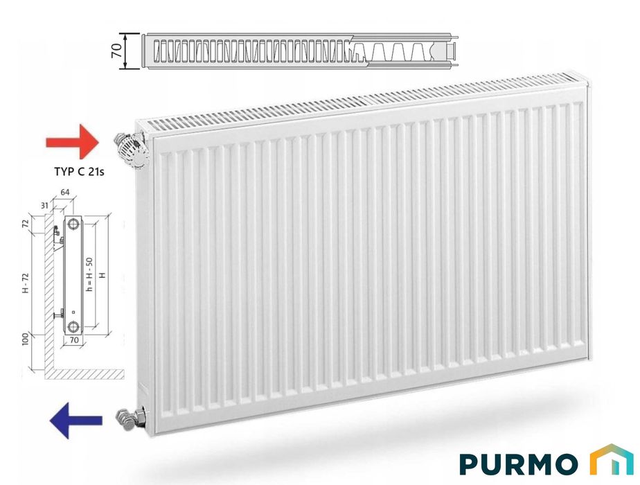 NOWY grzejnik PURMO Compact 500x600 w folii z uchwytami