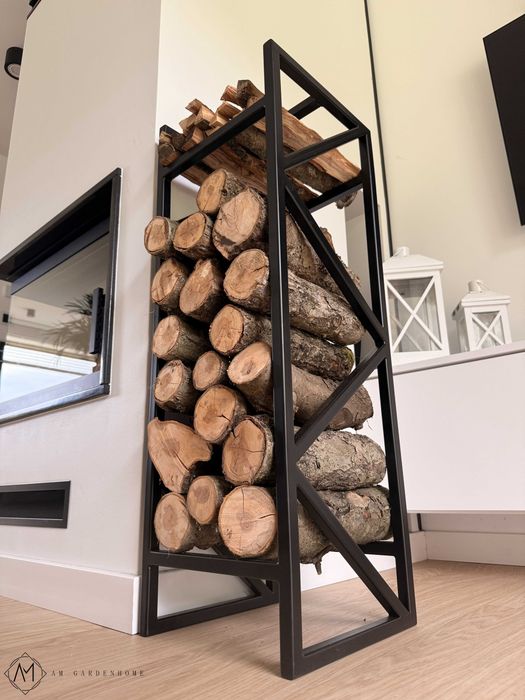 Stojak na Drewno Kominkowe / Grillowe LOFT Regał Kominkowy Stalowy Czarny 110cm