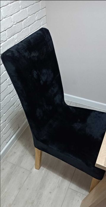 6szt Nowe czarne pokrowce na krzesła welurowe uniwersalne elastyczne