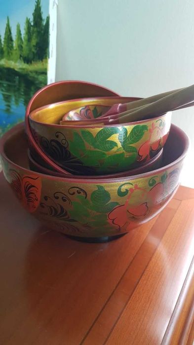 Расписная деревянная посуда ручной работы СССР   Трилистник  Винтаж
