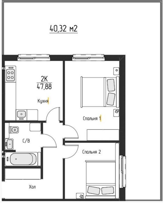 2-кімнатна квартира з двориком Білогородка 1 поверх $32987