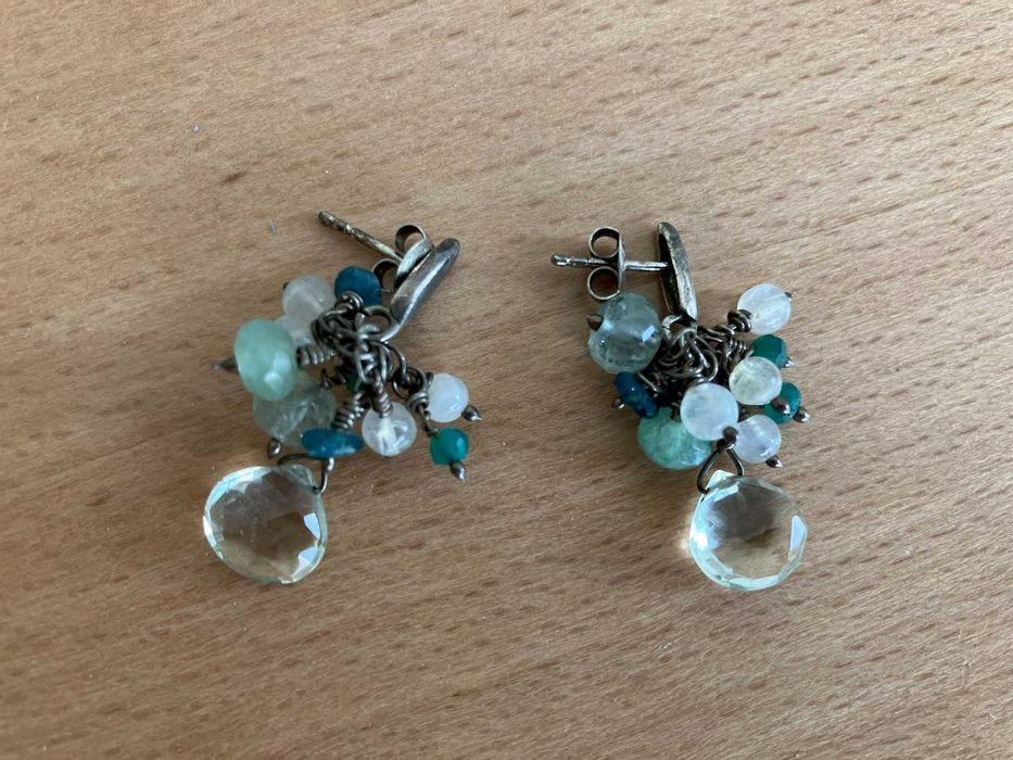 Kolczyki wiszące eleganckie 3,4cm turmalin malachit kryształ  jadeit