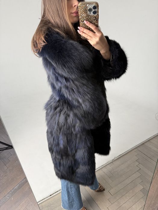 Натуральна вінтажна шуба з песця синього кольору