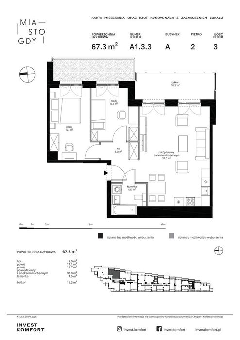 3-pokojowe mieszkanie 67 m² + balkon Bezpośrednio - Widok 2