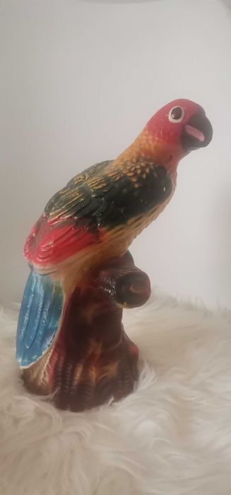 Escultura antiga em faiança – Papagaio decorativo 25 cm