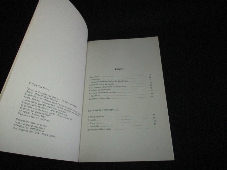 Livro A Filosofia das Ciências Manuel Maria Carrilho 1ª edição 1994