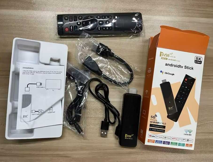 TV98 ATV X9 Smart TV Stick Android 14 8GB 128GB 8K Media Player Wifi6 HDR10 IPTV