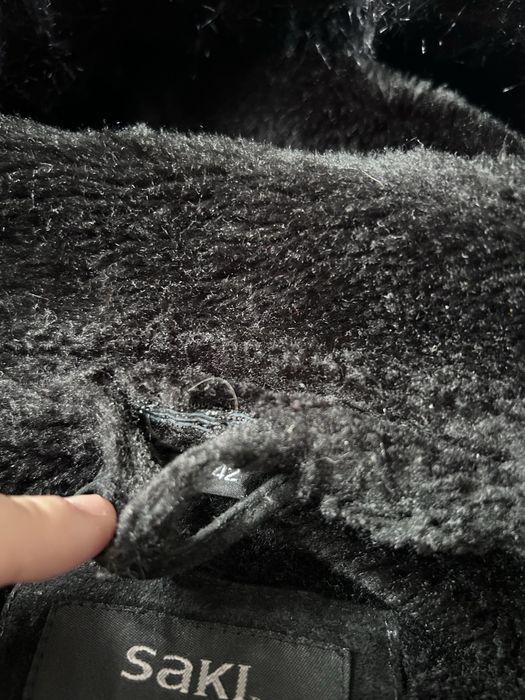 Gruby ocieplany długi plaszcz SAKI zimowy skórzany skórs naturalna