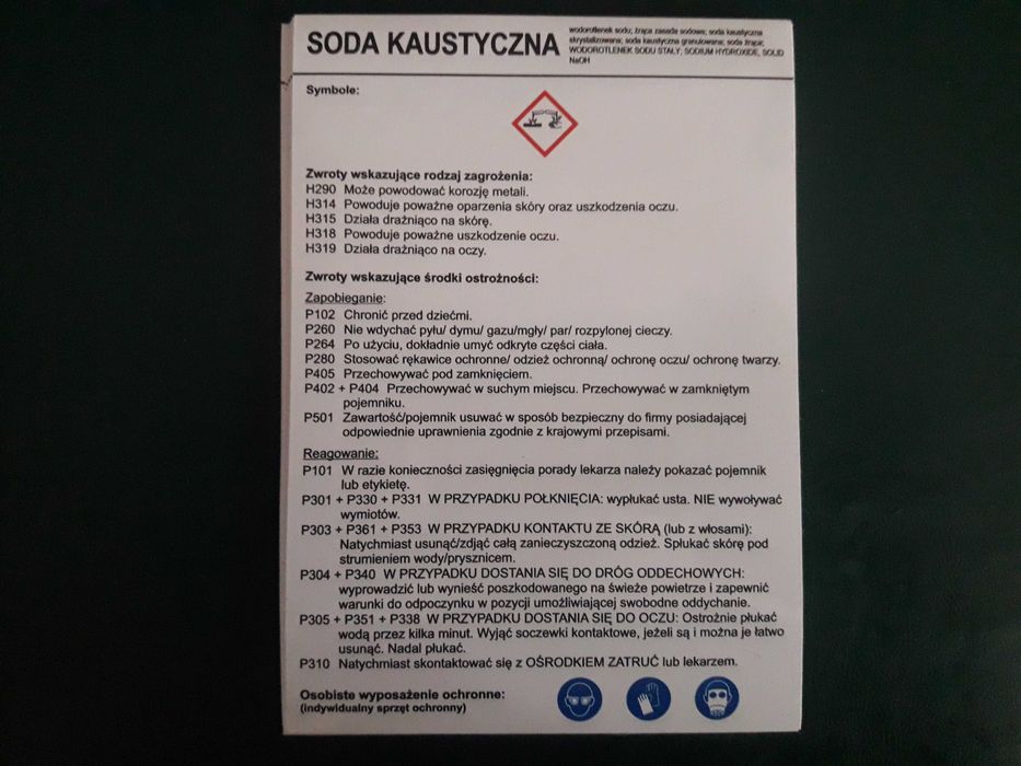 Soda kaustyczna etykieta chemiczna