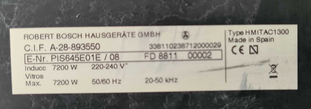 Placa de Indução BOSCH PIS645E01E/08 | 3 zonas | 7200W