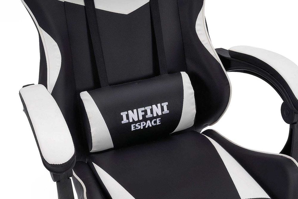 Fotel Gamingowy Espace Black/White - Idealny dla gracza, z podnóżkiem