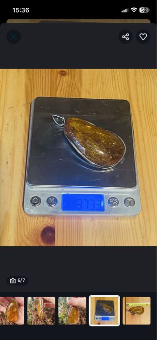 Nowy duży wisior z naturalnego bursztynu, w srebrze 925