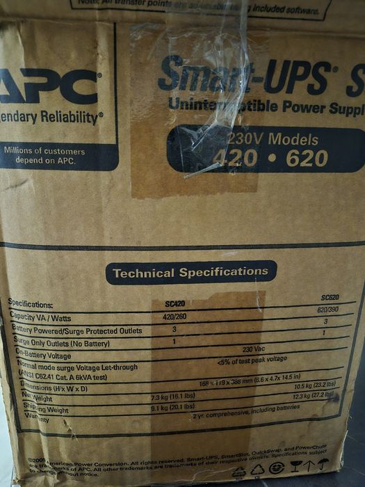 Надійний ДБЖ APC Smart-UPS SC 620VA (SC620I) для ПК/мережевого обладна