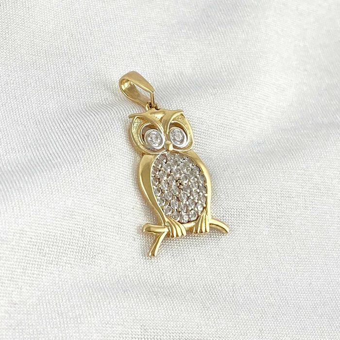 Cudowna ZŁOTA zawieszka SOWA z cyrkoniami PRÓBA 585 (14K) - jak NOWA!