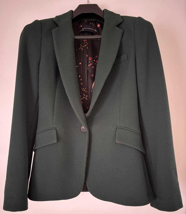 ZARA klasyk żakiet z boską podszewką marynarka butelkowa zieleń 36/S