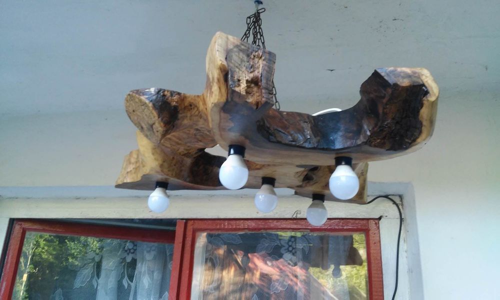 Plaster drewna żyrandol orzech włoski