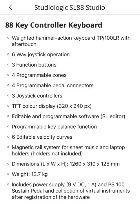 Teclado/Controlador - Studiologic SL88 Studio *NOVO NA CAIXA*