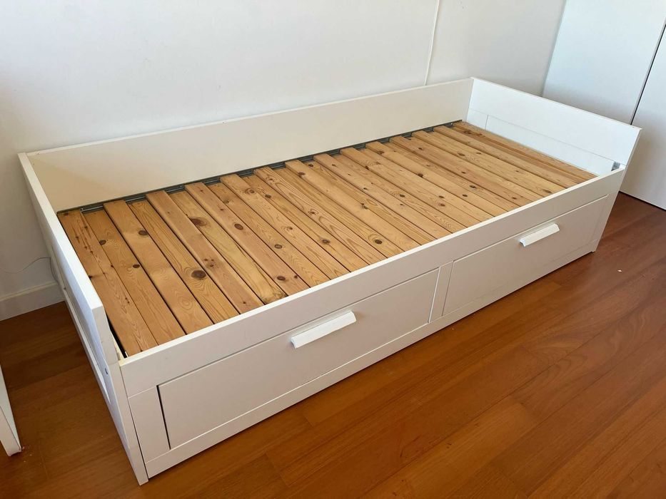 Cama individual/de casal com 2 gavetas, branco, 80x200 cm