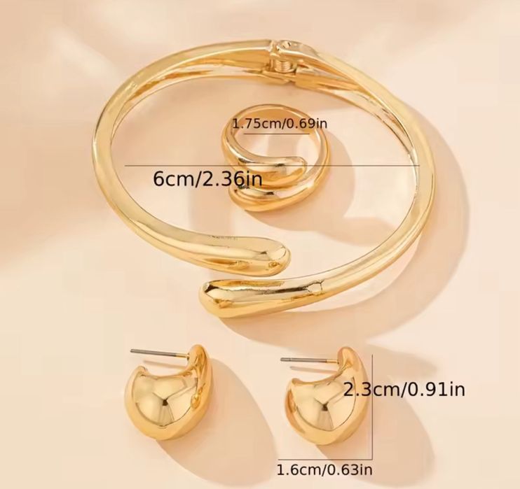 Pulseria, brincos e anel, conjunto de jóias, muito bonitos