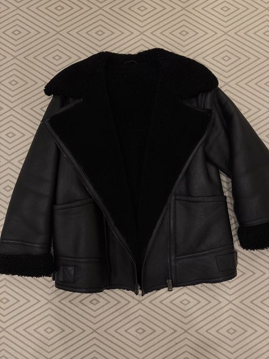 Massimo dutti дублянка авіатор натуральна ЧОРНА