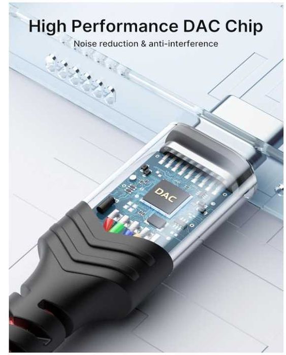 Kabel USB C na minijack 3.5mm 1m w oplocie JSAUX kolor szary